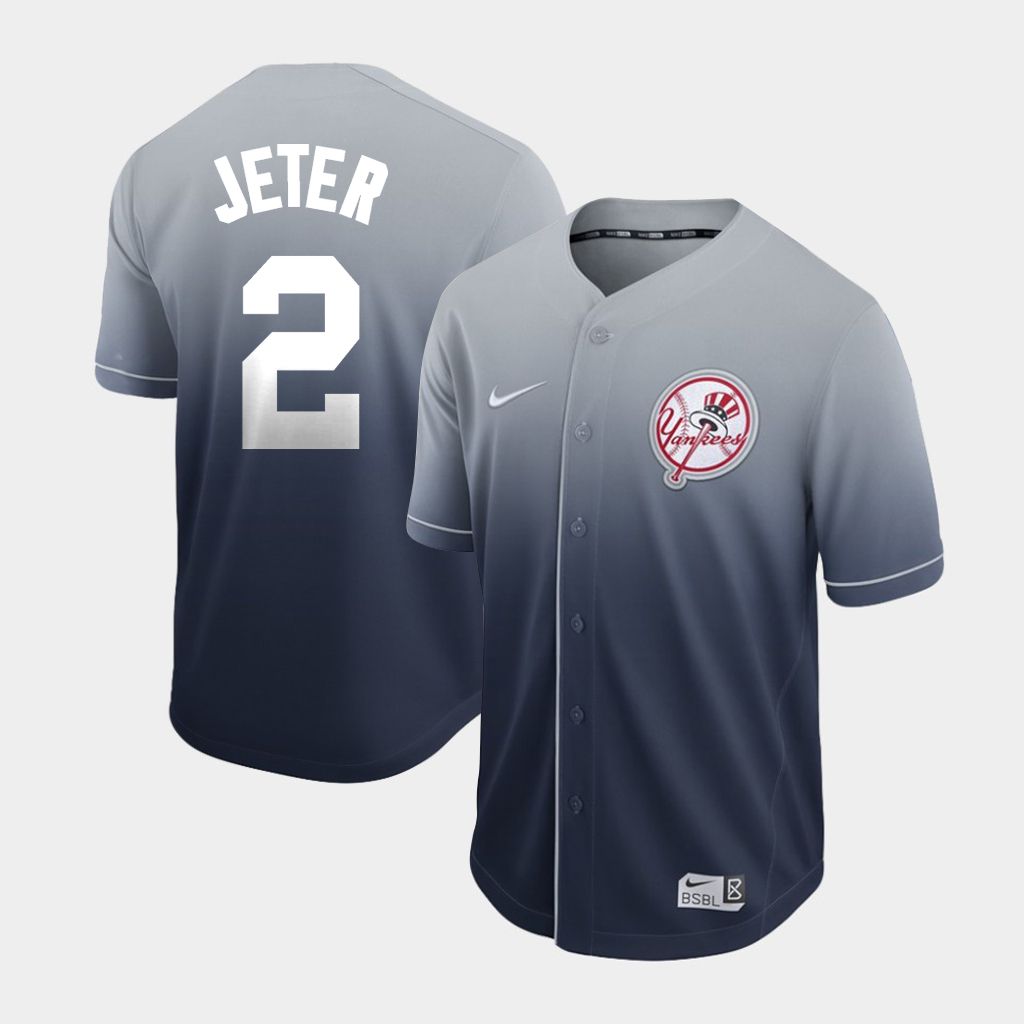 Men New York Yankees 2 Jeter Grey Nike Fade MLB Jersey